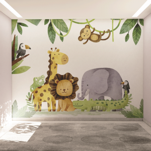 Mural Papel de Parede Safari aquarela-MD011 Adesivo 130g Sob-medida Impressão digital Antimofo Liso ou Texturizado Personalize seu Papel de Parede